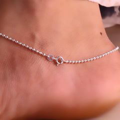 Slim Silver Women Payal with Beaded Grace