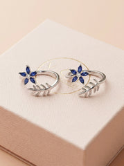 Petal & Leaf Bloom silver toerings for women