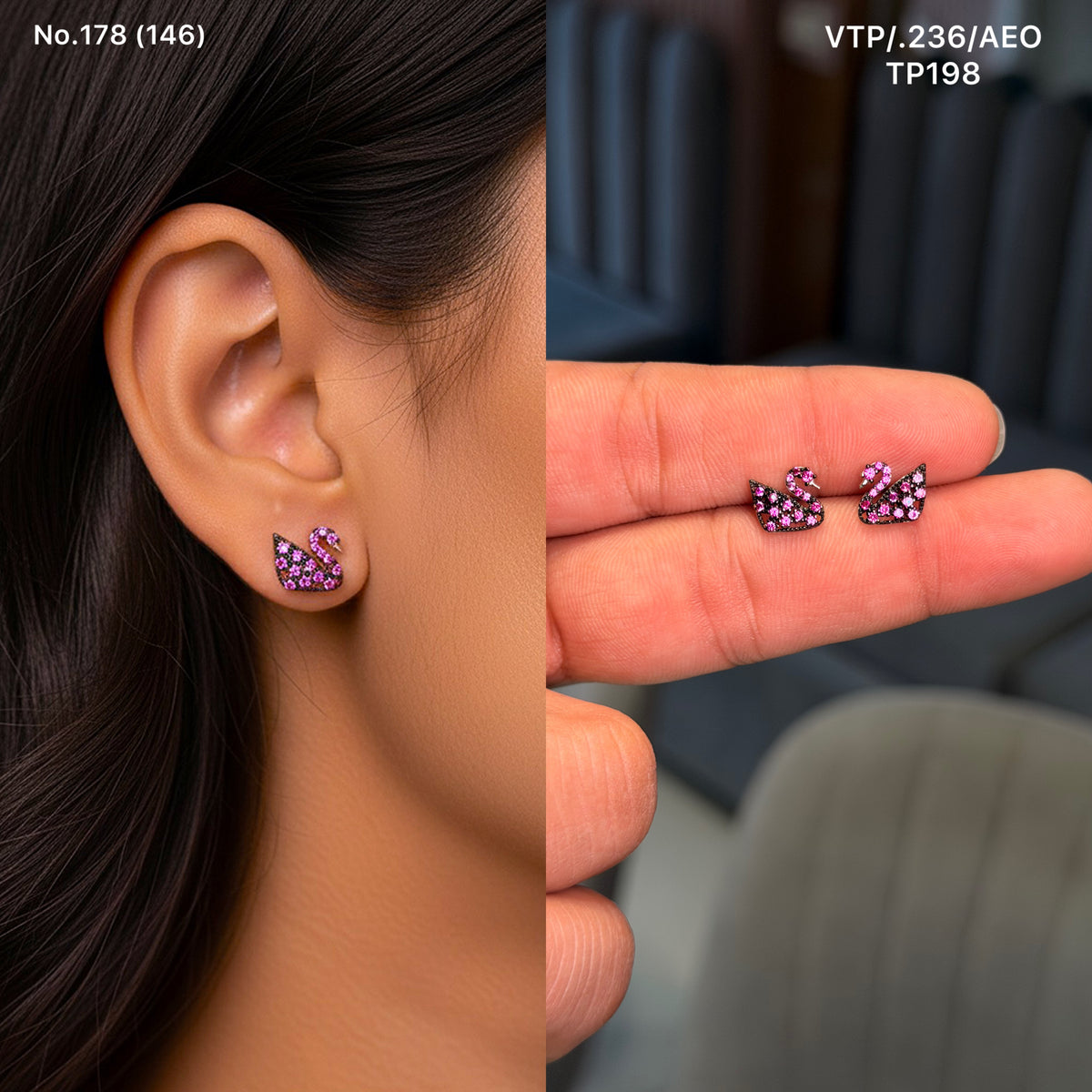 Royal plum swan silver stud