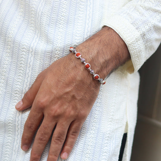Silver Om Beads Capping Rudraksha Bracelet