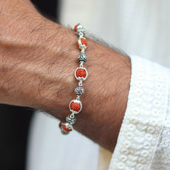 Silver Om Beads Capping Rudraksha Bracelet