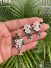 Rose glimmer silver pendant set for women