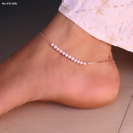 Rose Glow Stone Studded Silver Payal for Women