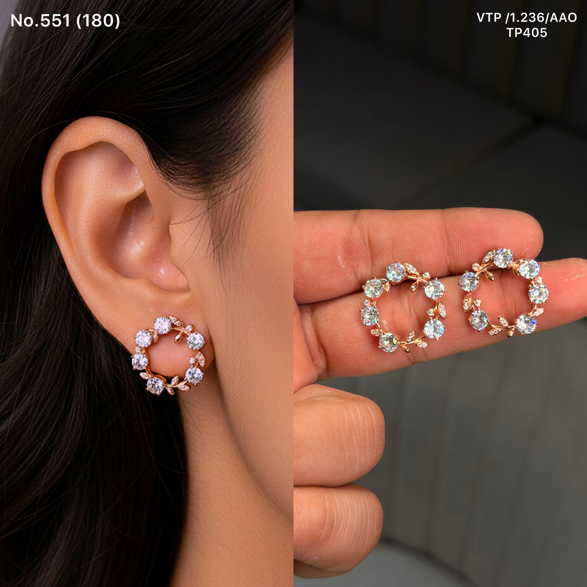 Crystal petal round silver stud