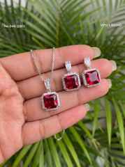 Red aura silver pendant set for women
