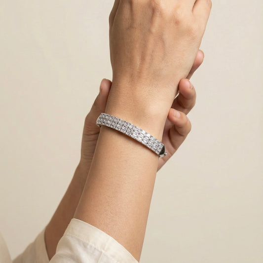 Diamond charmline silver kada for women