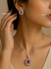Crimson beauty silver pendant set for women