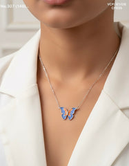Blue monarch charm silver chain pendant