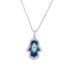 Hamsa evil eye silver chain pendant