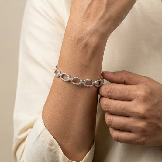 Chain luxe silver kada for women