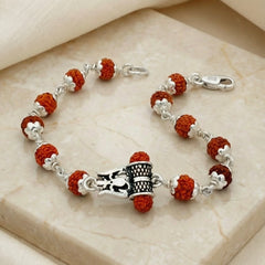 Silver Shiv Trishul Rudraksha Bracelet