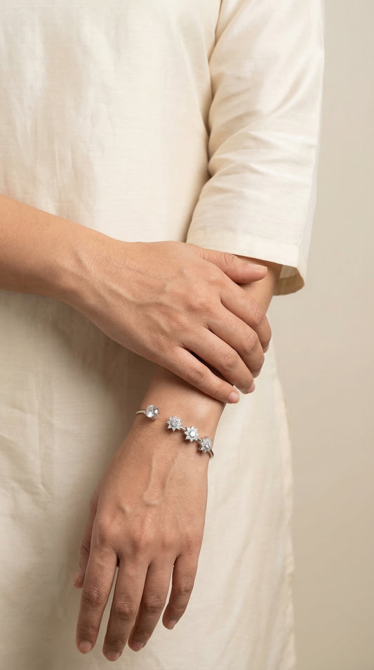 Diamond mist silver kada for women