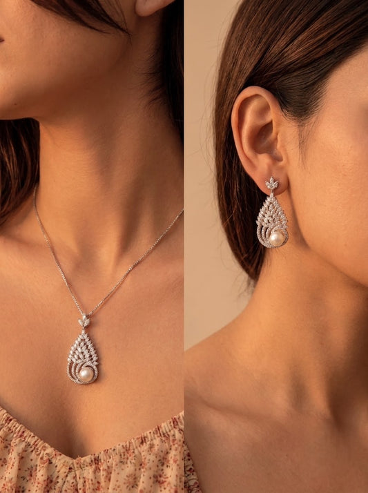 Florina pearl silver pendant set for women