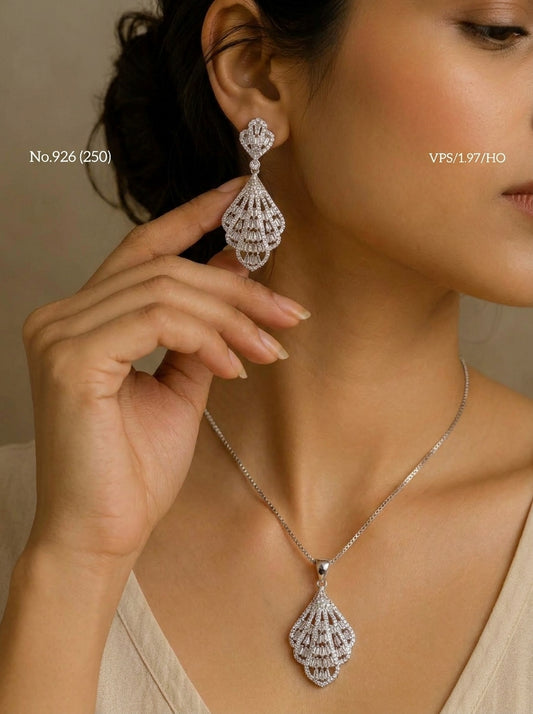 Diamond aura silver pendant set for women