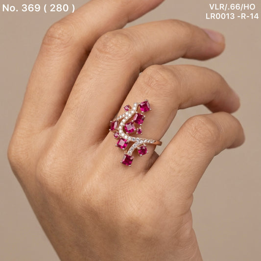 Red jewel silver ring for women