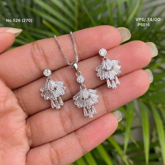 Crystal cut silver pendant set for women