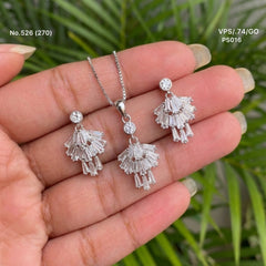 Crystal cut silver pendant set for women