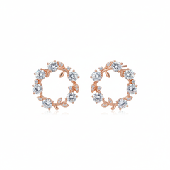 Crystal petal round silver stud