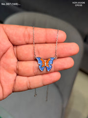 Blue monarch charm silver chain pendant