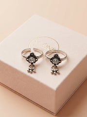Hanging Ghungaroo oxidised silver toerings for women