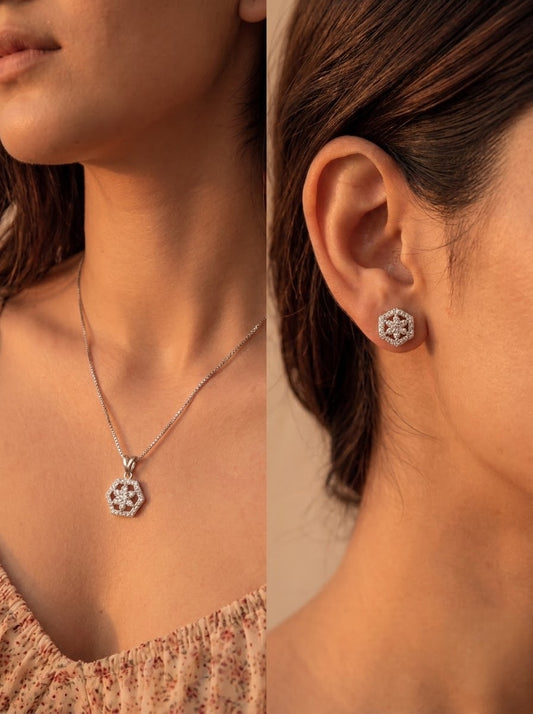 Floral mystic silver pendant set for women