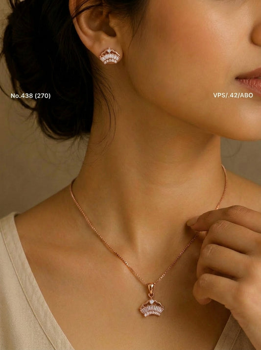 Princess crystal silver pendant set for women