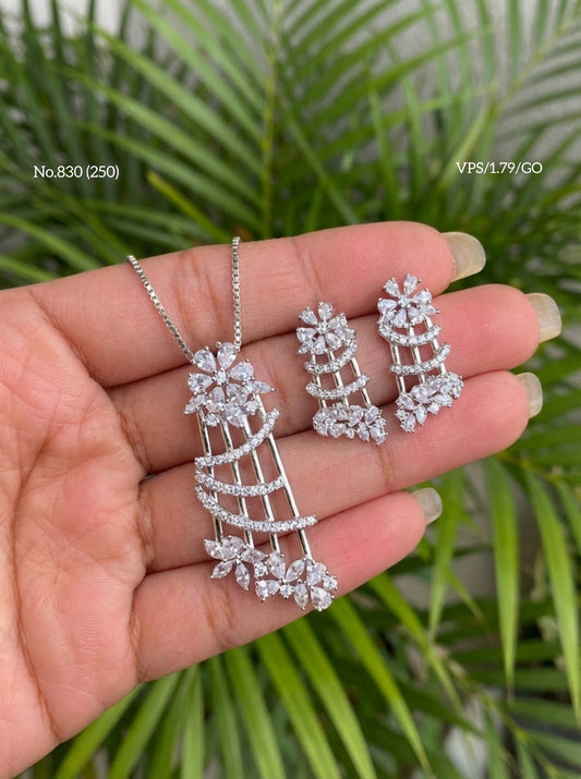 White harmony spark silver pendant set for women