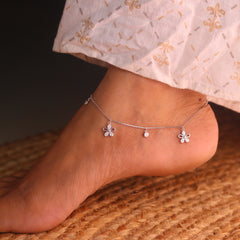 BloomLuxe Silver Payal for Women