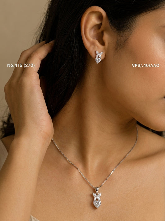 Ivory petal silver pendant set for women