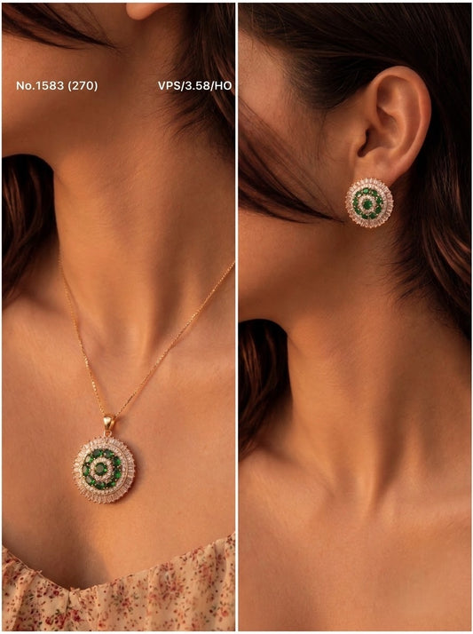 Green grace silver pendant set for women