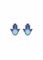 Blue aura Hamsa silver stud