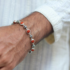 Silver Om Beads Capping Rudraksha Bracelet