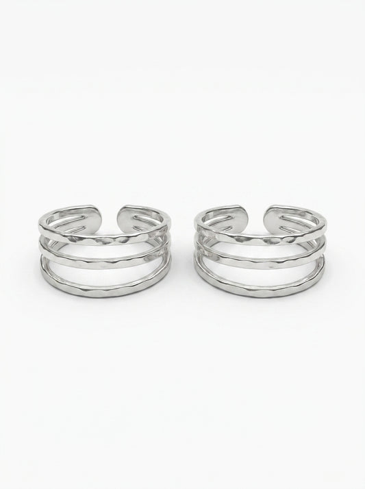 Triple layer silver toerings for women