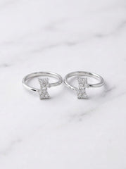Silver Twin Square Toe Ring for women