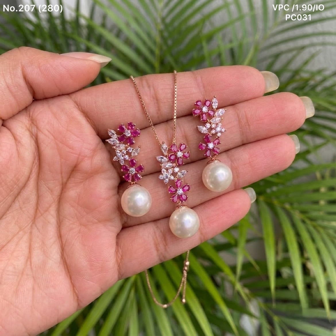 Pinkflora pearl silver pendant set for women