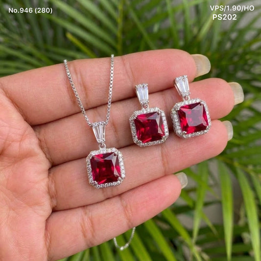 Red aura silver pendant set for women