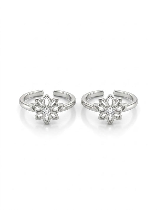 Lotus bloom silver toerings for women