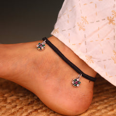 Charming Colour Bloom Silver Black Thread Payal for Women