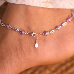 Avni Stone Charm Silver Payal for Women
