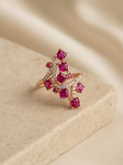 Red jewel silver ring for women