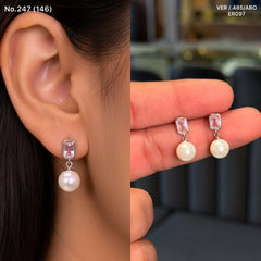 Pink aura pearl silver earrings