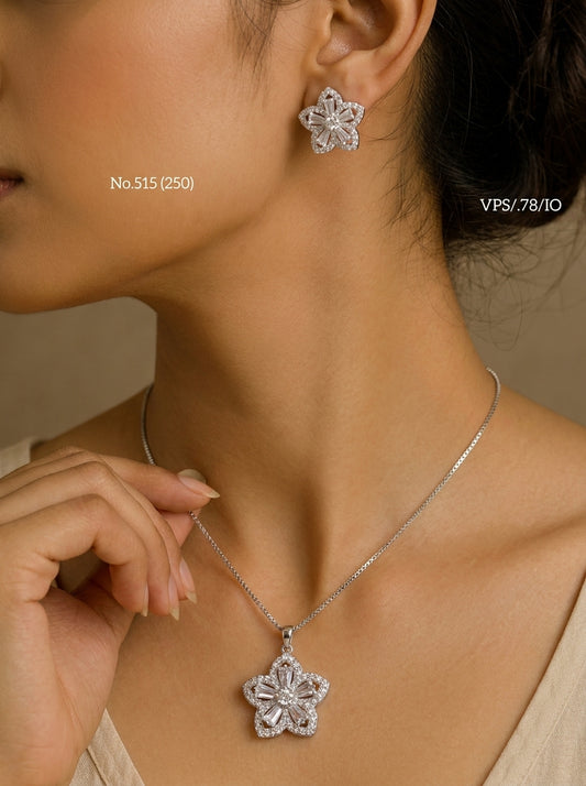 Floral harmony silver pendant set set for women
