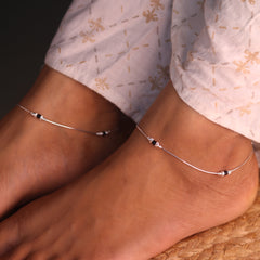 Vanya Black Beads Silver Payal for Women