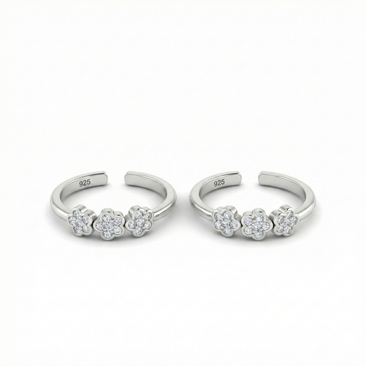 Serene bloom silver toerings for women