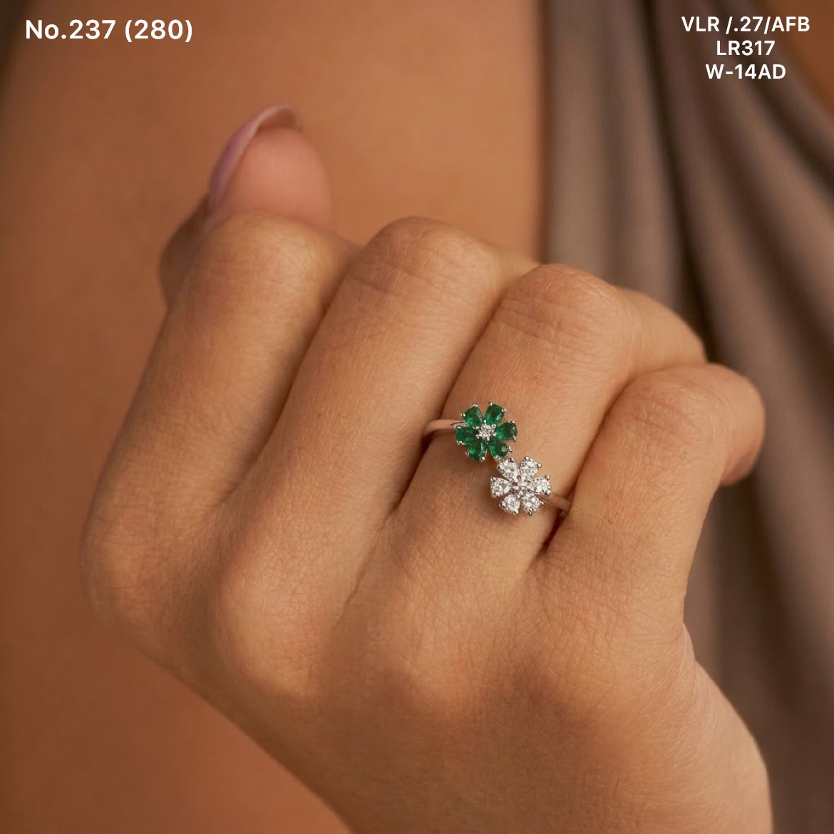 Green flora silver ring for women