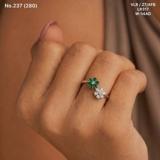 Green flora silver ring for women