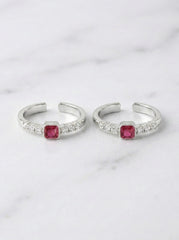Rosy sparkle silver toerings for women