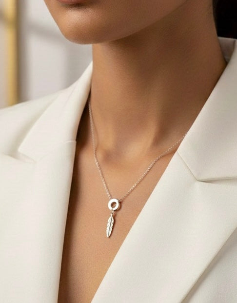 Leaf charm silver chain pendant