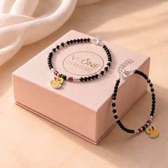 Duckling black beads silver bracelet for kids