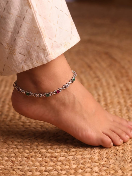 Aanya heavy silver heritage Payal for women